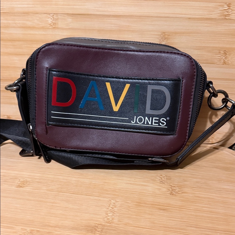 David jones Burgundy Crossbody Bag with Multicolor Logo